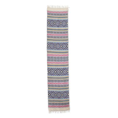 Guatemala is Life,'Handwoven Cotton Table Runner in Blue from Guatemala'