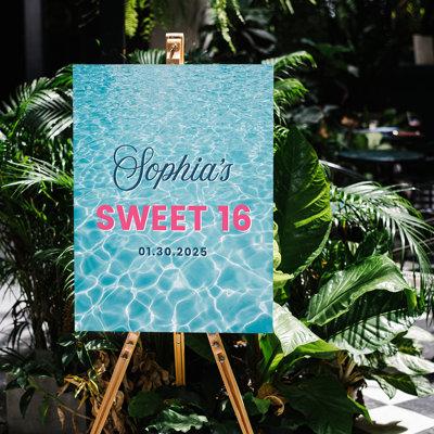 Koyal Wholesale Large Custom Sweet 16 Welcome Sign, Pool Party Theme, Canvas Sign For Party Decor, 1-Pk | 20 W x 16 D in | Wayfair A3PP09624