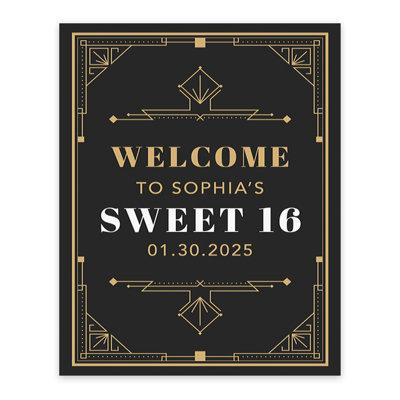 Koyal Wholesale Large Custom Sweet 16 Welcome Sign, Art Deco Great Gatsby Theme, Canvas Sign For Party Decor, 1-Pk in Black/White | Wayfair