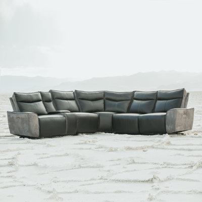 Brown Reclining Sectional - Wallaroo's Furniture Luxury Italian Leather Power Reclining Sectional, Adjustable Headrests Genuine Leather | Wayfair