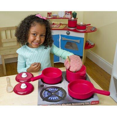 Melissa & Doug 8 Piece Play Food Kitchen Pots & Pans Set Solid Wood in Brown/Green/Red | 11.95 H x 11.95 W x 4.95 D in | Wayfair 2610