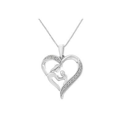 Women's Silver 1/10 Cttw Diamond Heart And Mother 18