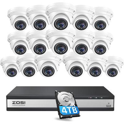 ZOSI 16CH 4K PoE NVR Security Camera System 4TB HDD, 5MP Outdoor PoE Camera, Remote Access, Motion Alert in White | 18 H x 18 W x 18 D in | Wayfair