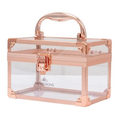 IMPRESSIONS VANITY · COMPANY Savvy Petite Train Case w/ Crystal Clear Panels, Compact Travel Makeup Box w/ Metallic Trim in Pink | Wayfair