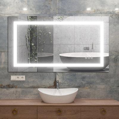 Ivy Bronx Jimenna Rectangular Modern High Lumen Lighted LED Anti-Fog Dimmable Wall Mounted Bathroom Vanity Mirror Makeup Home Decor Mirror Metal | Wayfair