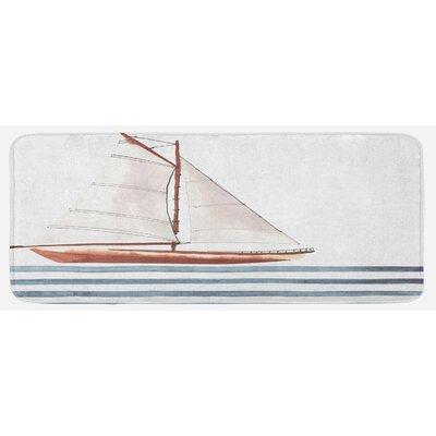 East Urban Home Let Your Dreams Sail Words w/ Boat In Waves Motivation Lifestyle Print Cinnamon Pale Blue Kitchen Mat, Polyester | Wayfair