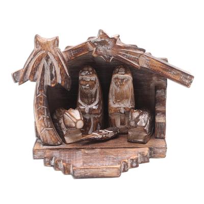 Nativity in the Tropics,'Rustic Hand Carved Nativity Scene (6 Pieces)'