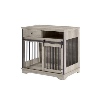 Tucker Murphy Pet™ Wooden Dog Crate Dog Kennel End Table w/ Drawer, Sliding Door Wood in Gray | 33.46 H x 23.62 W x 35.43 D in | Wayfair
