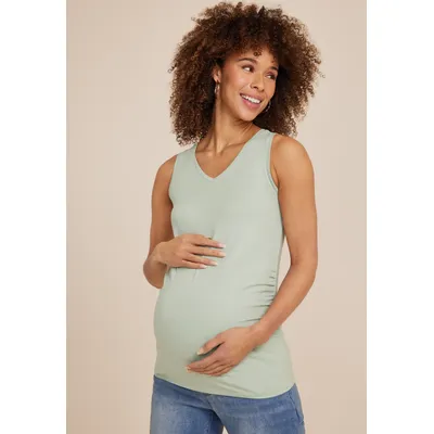 Maurices Women's Solid V Neck Maternity Tank Green Size X Large