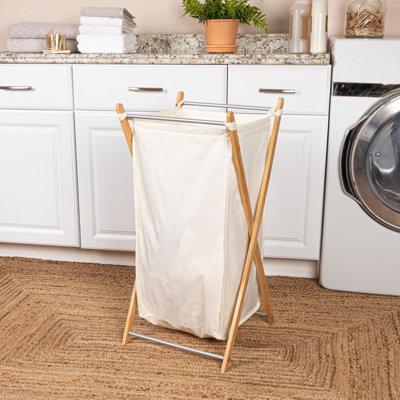 Household Essentials Bamboo Laundry Hamper Bamboo in Pink/White | 31.3 H x 15.75 W x 14.1 D in | Wayfair HE1135
