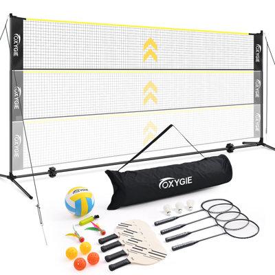 OXYGIE 17ft Portable Volleyball Badminton Pickleball Combo Sets w/ Net Metal/Fabric in Black/Yellow | 88.8 H x 204 W in | Wayfair JI0502Y