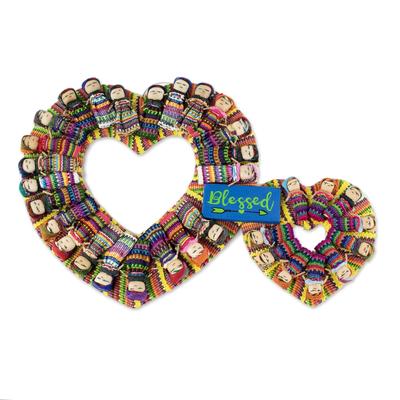 Hearts are Blessed,'Handmade Guatemalan Worry Doll Double Heart Wreath'