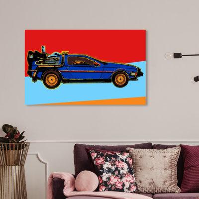 17 Stories Automobiles Warhol Style Delorean Sports Car - Painting Print on Canvas in White/Brown | 36 H x 24 W x 1.5 D in | Wayfair