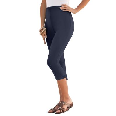 Plus Size Women's Essential Stretch Capri Legging by Roaman's in Navy (Size 42/44) Activewear Workout Yoga Pants