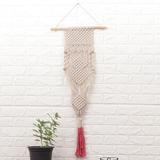 Fire Threads,'Handwoven Beige and Red Cotton Hanging Planter from India'