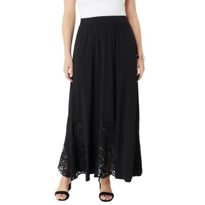 Plus Size Women's Ultrasmooth® Fabric Lace Maxi Skirt by Roaman's in Black (Size 30/32)
