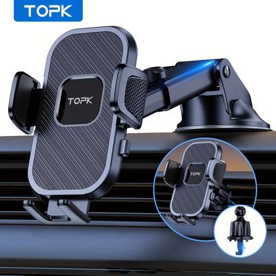 Car Phone Holder Mount, [2023 Upgraded] Topk Cell Phone Holder For Car Dashboard And Air Vent Compatible With All Smartphones
