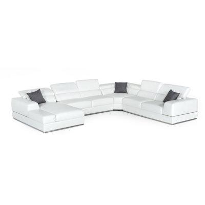 White Sectional - VIG Furniture Pella - Modern Italian Leather U Shaped Sectional Sofa Genuine Leather | 36 H x 172 W x 113 D in | Wayfair