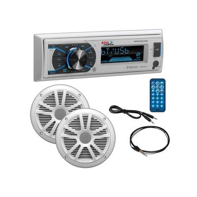 Boss Audio Marine Single Din Media Receiver with Bluetooth and Pair of 6.5in Speakers Antenna and Aux White MCK632WB.6