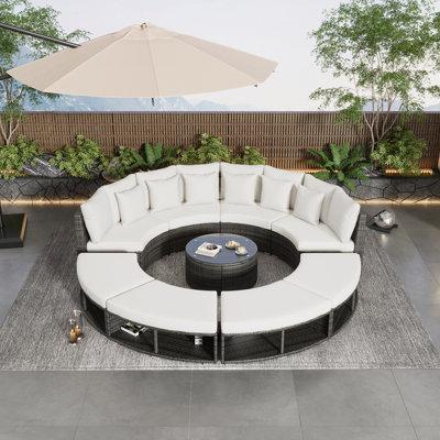 Latitude Run® Kambree 9 Piece Sectional Seating Group w/ Cushions in White | 33.1 H x 42.1 W x 23.6 D in | Outdoor Furniture | Wayfair