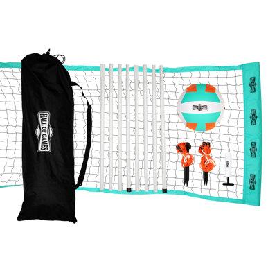 Hall of Games 20-ft Outdoor Volleyball Net & Carrying Bag Set w/ Official Size Volleyball Fabric in Blue/White | 85 H x 240 W x 24 D in | Wayfair