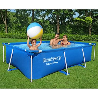 Bestway Steel Pro Rectangular Above Ground Swimming Pool Set Plastic in Black/Blue/White | 8.5' L X 5.5' W X 24