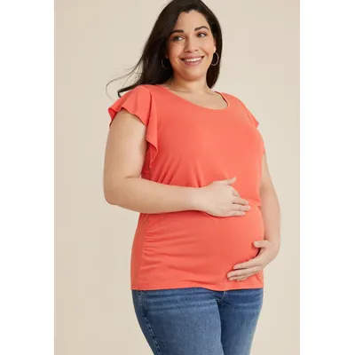 Maurices Plus Size Women's Flutter Sleeve Maternity Tee Pink Size 2X