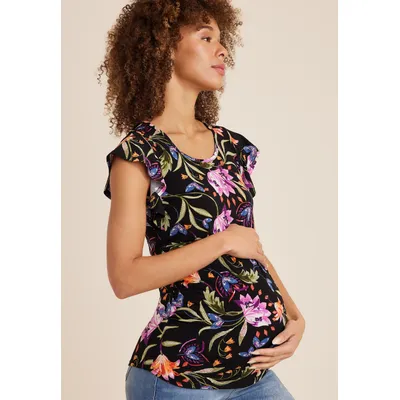Maurices Women's Floral Flutter Sleeve Maternity Tee Size X Small