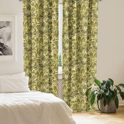 East Urban Home Floral Curtains Digital Flowers Painting Art Pair Fawn Green Khaki Microfiber | 63 H x 56 W in | Wayfair