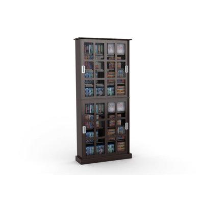 Latitude Run® Windowpane Media Cabinet Wood/Manufactured Wood in Brown | 73.48 H x 9.48 W x 32.23 D in | Wayfair EB62A27ABA6B4A5D9A34F916389C1B31