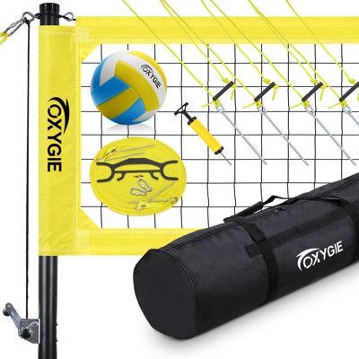 OXYGIE Volleyball Net Set w/ Adjustable Height Aluminum Poles, Winch System, Volleyball & Carrying Bag Metal/Fabric in Yellow | Wayfair CJ0701Y