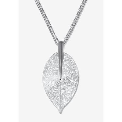 Women's Silvertone Leaf Drop Necklace, 26 Inch Chain, Plus 2 Inch Extension by PalmBeach Jewelry in Silver