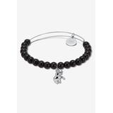 Women's Natural Black Onyx Silvertone Elephant Charm Bangle, 7.5 Inches by PalmBeach Jewelry in Black