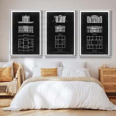 Wexford Home Graphic Building & Plan IV Framed On Canvas 3 Pieces Set Metal in Blue/Gray/Green | 40 H x 78 W x 2 D in | Wayfair CF11-S7625-FL102