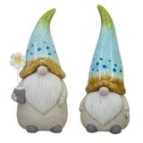 Terra Cotta Garden Gnome Statue With Flower Pot Accent (Set Of 2) by Melrose in Blue