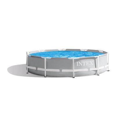 Intex Round Metal Frame Outdoor Backyard Above Ground Swimming Pool Plastic in Blue | 10' x 30