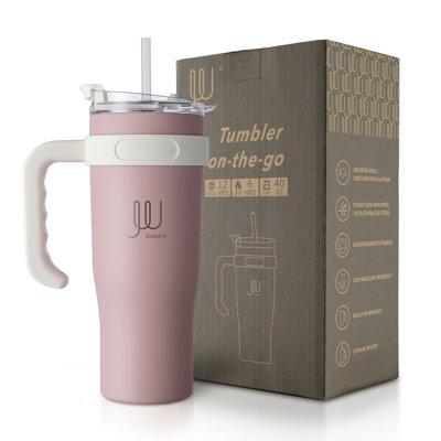 JOWARE 40oz. Double Wall Insulated Travel Tumbler Plastic/Acrylic/Stainless Steel in Gray/Pink | Wayfair TRI-JW-JH010