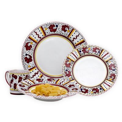 Artistica - Deruta of Italy Orvieto Red Rooster: 4 Pieces Place Setting - White Center - White