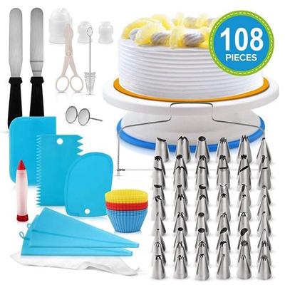 Fresh Fab Finds 11" Rotating Cake Turntable 108Pcs Cake Decorating Supplies Kit Revolving Cake Table Stand Base Baking Tools - Multi