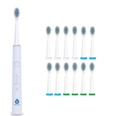 PURSONIC USB Rechargeable Sonic Toothbrush With 12 Brush Heads - White