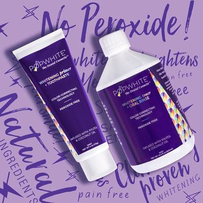 POPWHITE Purple Power Duo - Toothpaste [4oz] & Oral Rinse [16.9 fl oz] - Purple