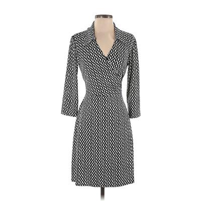 Laundry by Shelli Segal Casual Dress - Wrap Collared 3/4 Sleeve: Black Houndstooth Dresses - Women's Size Small
