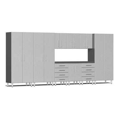 Ulti-MATE Garage Cabinets 10-Piece Garage Cabinet Kit with Channeled Worktop in Stardust Silver Metallic