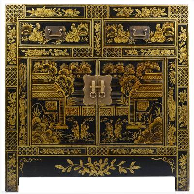 Oriental Furniture Warehouse Accent, Solid Wood in Black/Yellow | 34 H x 33 W x 16 D in | Wayfair OFW60489