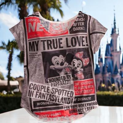Disney Tops | Disney Tabloid Tee Ladies Short Sleeve Shirt Mickey Mouse And Friends Size Large | Color: Gray/Red | Size: L