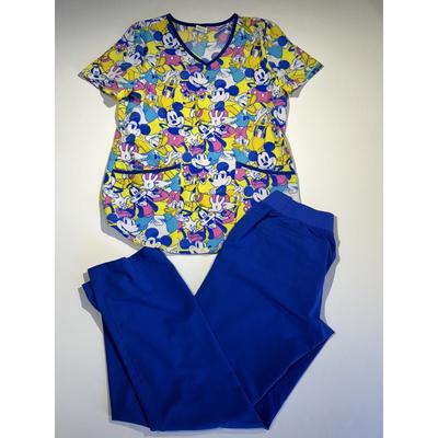 Disney Tops | Disney Women's Medical Scrub V Neck Top & Blue Pants Small Size With Pocket | Color: Blue | Size: S