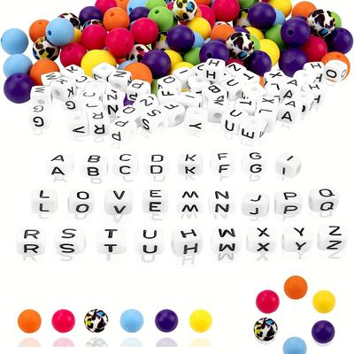 104pcs Of 12mm Silicone Beads, Candy Colored Silicone Bracelet Decorations, Square Letters Cubic Alphabet Beads, Silicone Beads, Diy Necklace Accessories, Loose Beads, Silicone Bracelets