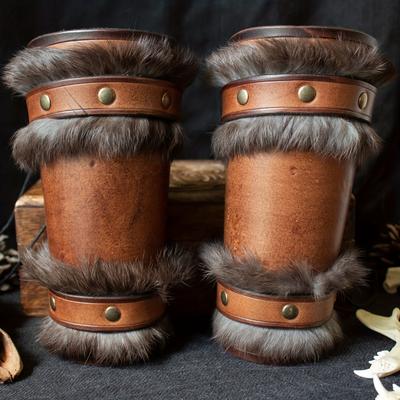 1/2pcs Viking Bracers Armor Barbarian Faux Leather And Faux Fur Bracers, Halloween And Medieval Renaissance Costume, Ideal Choice For Gifts