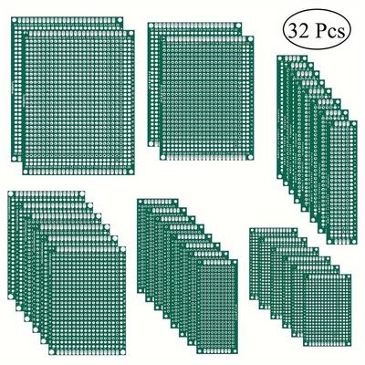 Value Pack 32pcs Double Sided Pcb Board Prototype Kit 6 Sizes Universal Printed Circuit Protoboard For Diy Soldering Project