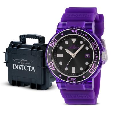 Invicta Pro Diver Unisex Watch Bundle - 40mm Transparent Purple with Invicta 3-Slot Dive Impact Watch Case Black (B-37300-DC3BLK)